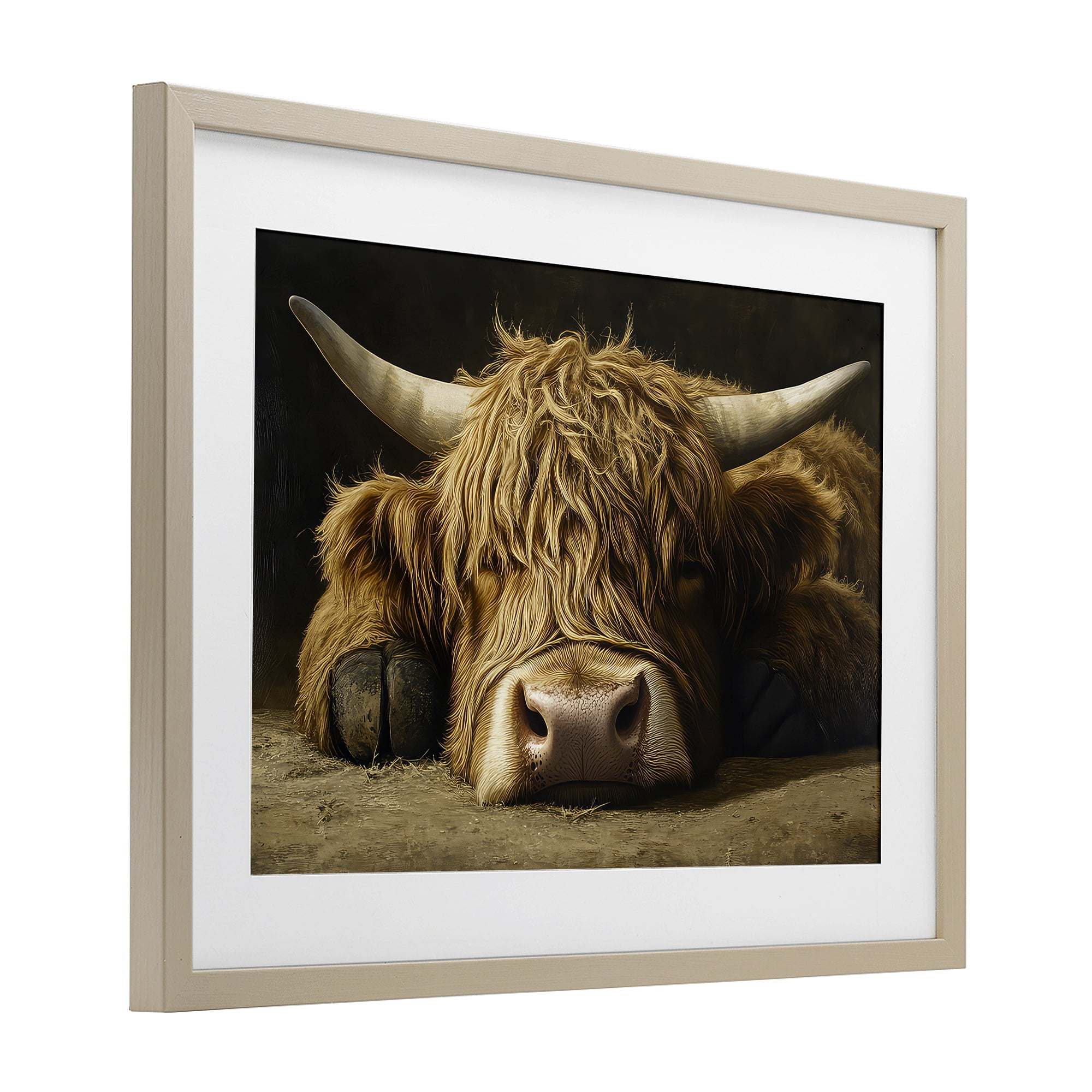 Stupell Industries Sleeping Highland Cow & Hoof Birch Framed Print Under Glass, design by The Wands Want