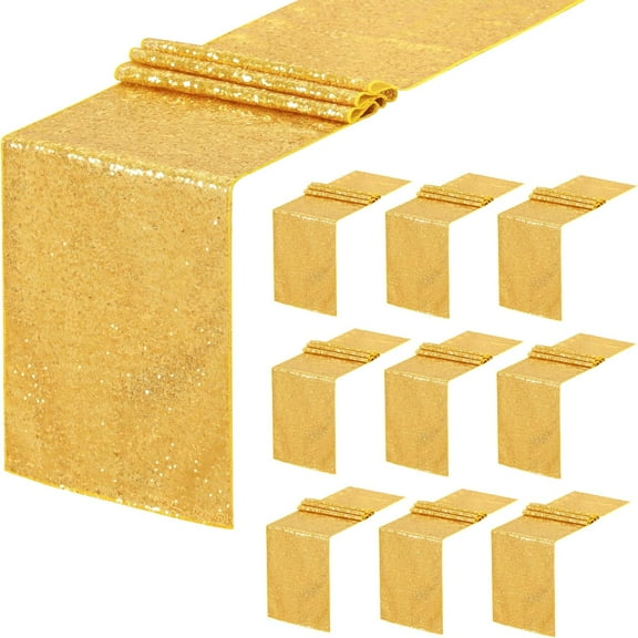 Gold Table Runners 10 Packs 12x108 Inches Sequin Dining Glitter Table Runner for Wedding Baby Shower Party Birthday Supplies Decorations Gold 12"x108" - 10pcs