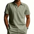 thumbnail image 5 of WTOBBY Men's Linen Short Sleeve Shirt Lightweight and Breathable, Casual Summer Beach Shirt, Solid Color Top for Golf, Vacation, and Relaxed Outdoor Wear,Army Green L, 5 of 7