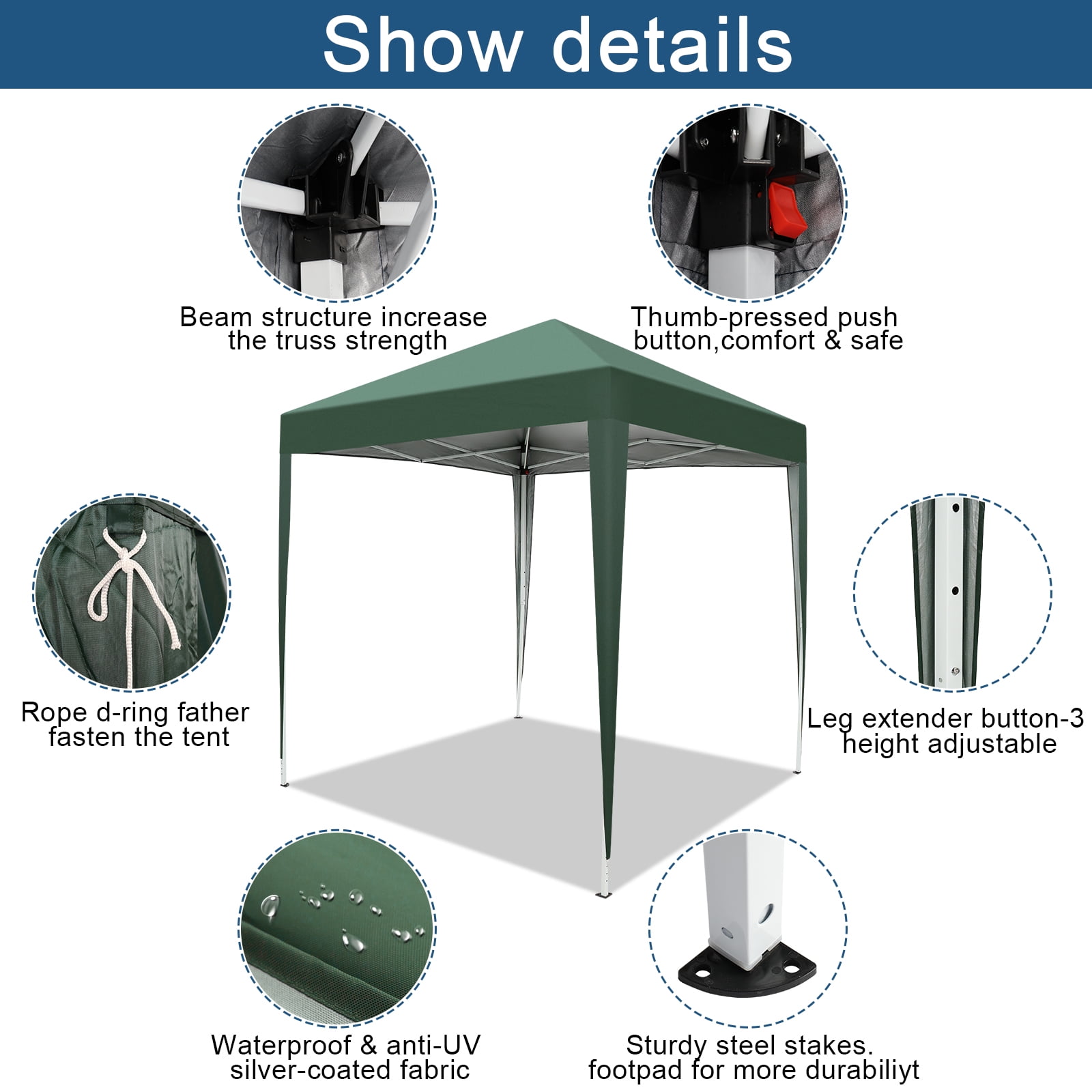 SalonMore Pop up 6.56'x6.56' Folding Tent Waterproof Folding Tent Green