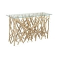 thumbnail image 5 of DecMode 51" x 30" Brown Teak Wood Handmade Tree Branch Console Table with Clear Glass Top, 1-Piece, 5 of 9