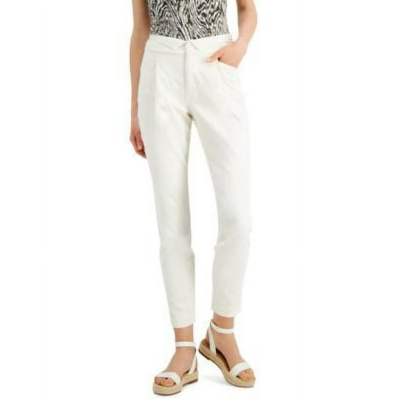 MSRP $80 Inc International Concepts Folded-Waist Tapered Pants White Size 6