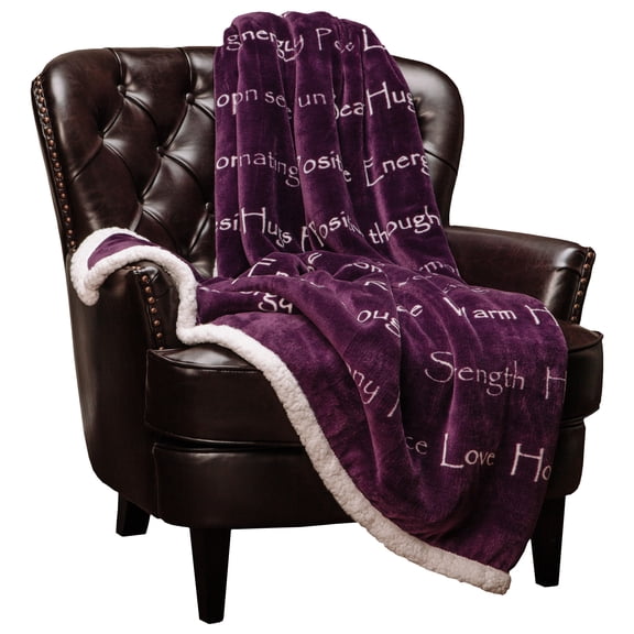 Chanasya Warm Hugs Positive Energy Healing Thoughts Super Soft Sherpa Microfiber Comfort Caring Violet Purple Gift Throw Blanket - Get Well Soon Gift for Women Men Cancer Patient - Aubergine Blanket