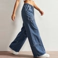 thumbnail image 4 of Miqool Women's Y2K Baggy Jeans Boho Wide Leg Jeans Low Rise Casual Denim Pants Floral Drawstring, Elastic Waist Pant, Pockets, 4 of 5
