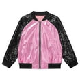 thumbnail image 3 of YONGHS Girls Sequins Metallic Zip Up Bomber Jacket Shiny Flight Jacket Coat 70's Disco Costume Clubwear Pink 12, 3 of 6