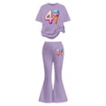 thumbnail image 5 of Girls' 2 Piece Flared Pants Set Summer Outfits Clothing Set for Girls 10 12 Printed Short Sleeve Top Shirt and Bell Bottom Pants Size 8-9 Years Purple, 5 of 6