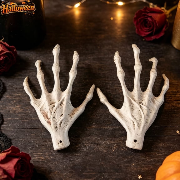 Realistic Plastic Skeleton Hands Halloween Decor, Witch Claw Undead Ghost Hand Ornaments, Spooky DIY Wreath Garland Accessories for Yard Wall Tabletop Halloween Indoor Outdoor Decoration Supplies