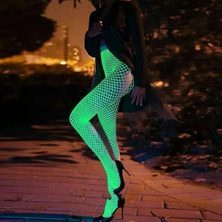 Glow in the dark fishnet stockings leggings, Luminous Glowing Fishnet Socks  Tights High Waist White Fishnet Tights