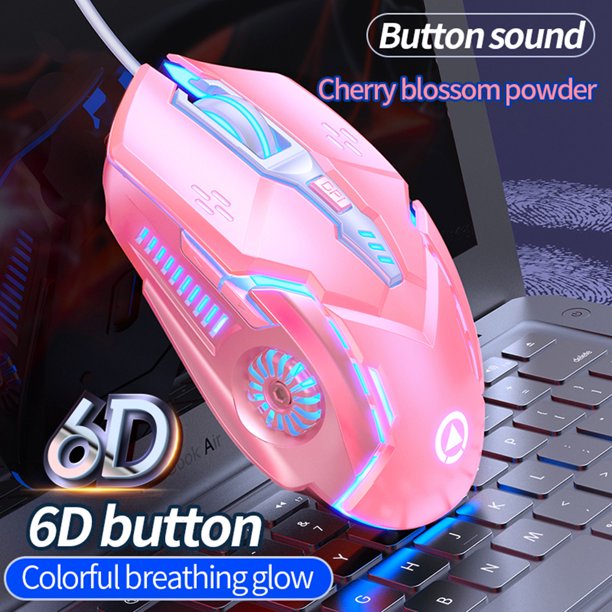 Kuymtek Ratón para juegos con cable G5 6 botones 3500 DPI Ratones con luz RGB para computadora USB (rosa)