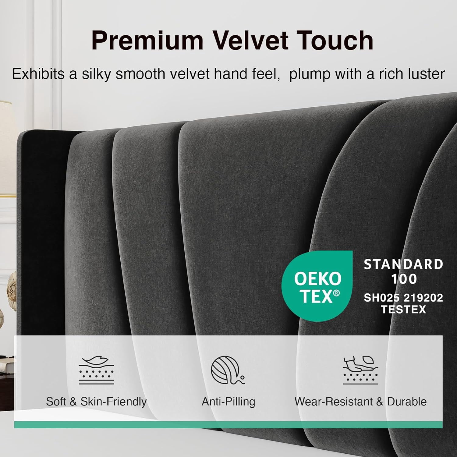 Novilla Queen Size Bed Frame, Queen Bed Frame with Headboard, Velvet Upholstered Wing Side Headboard, No Box Spring Needed, Heavy Duty Feet, Easy Assembly, Black Velvet