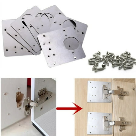 2x Hinge Repair Plate for Cabinet Door, Stainless Steel Hinge Repair Bracket Kit