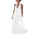 thumbnail image 2 of Women's V-Neck Sleeveless Casual Solid Color Hanging Neck Summer Dress, 2 of 7