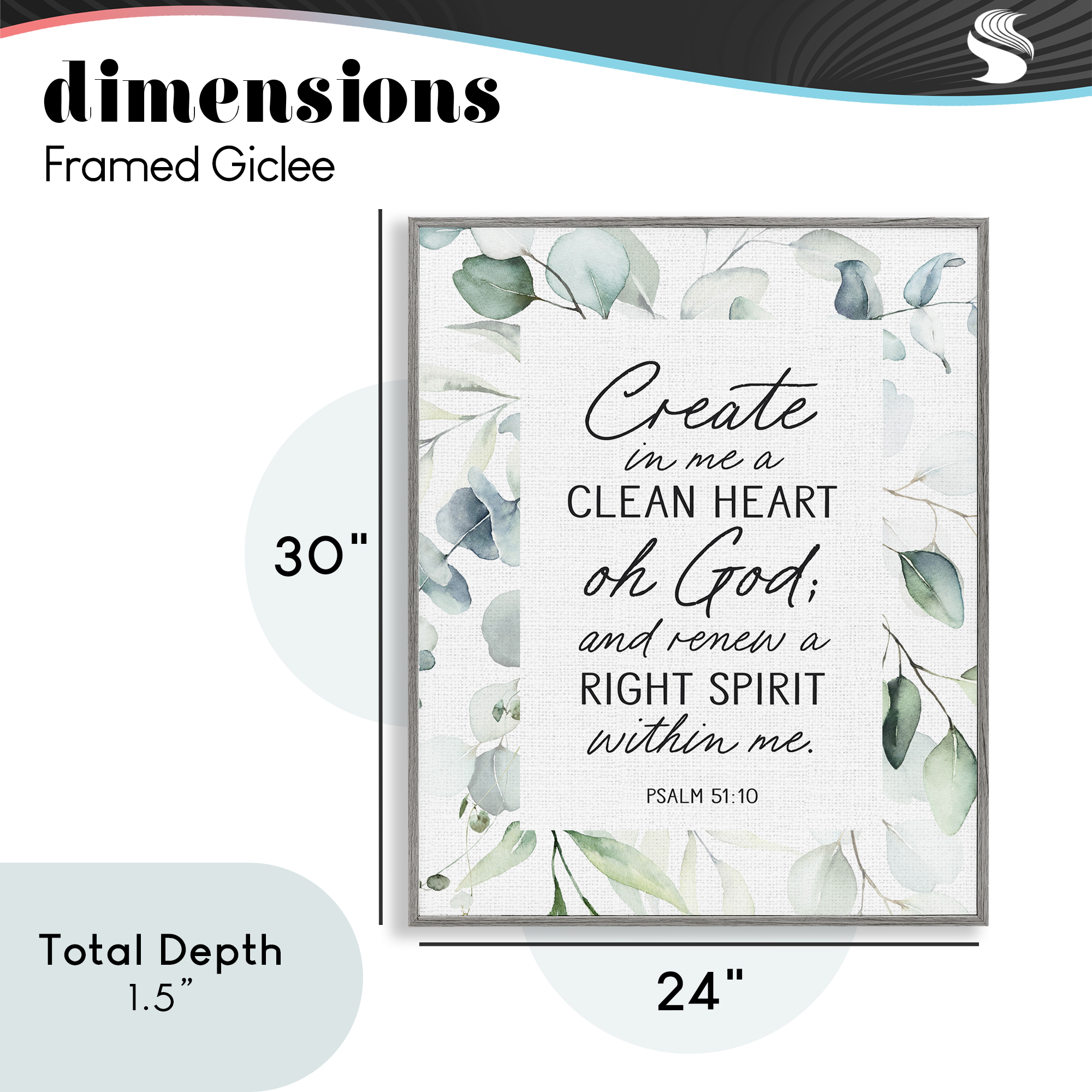 Clean Heart & Right Spirit Gray Framed Giclee Art, design by Lettered and Lined