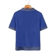 thumbnail image 4 of Women's Short Sleeve Shirts with Denim Collar Cuffs Buttons Decor V-Neck Tops Dressy Casual Office Outfits Blue L, 4 of 5