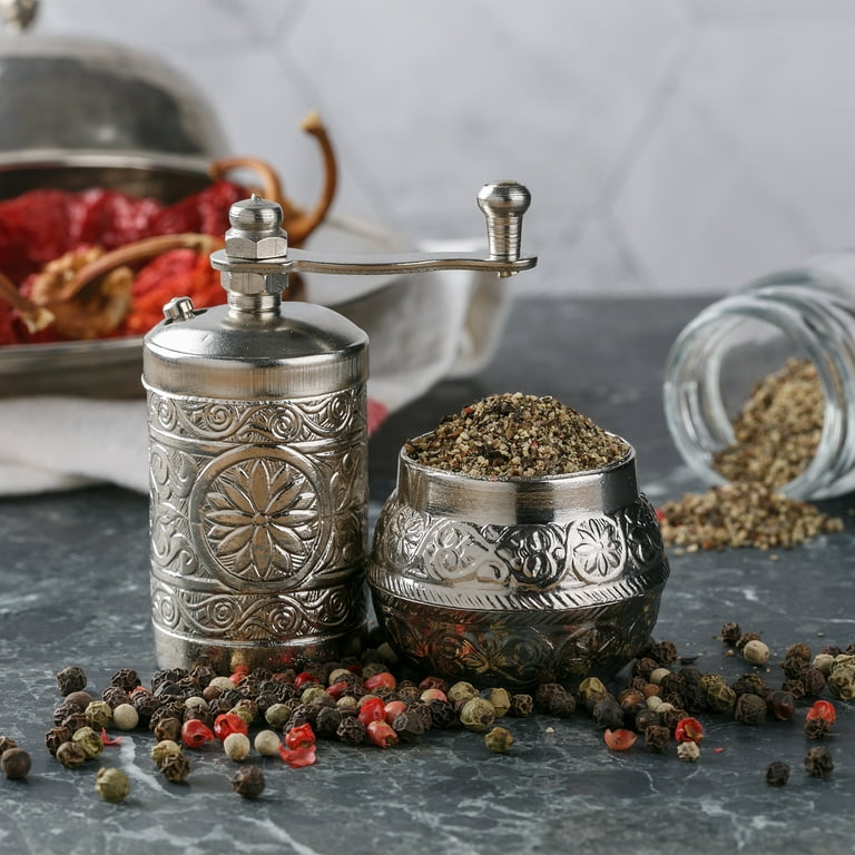 Black Pepper Grinder, Refillable Turkish Spice Mill with Adjustable  Grinder, Manual Pepper Mill with Handle, Antique Spice Grinder Metal with  Hand