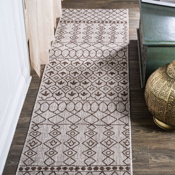 JONATHAN Y SANTA MONICA 2 x 10 Runner Rug, Kafel Tribal Bohemian - Beige/Brown, SMB130A-210
