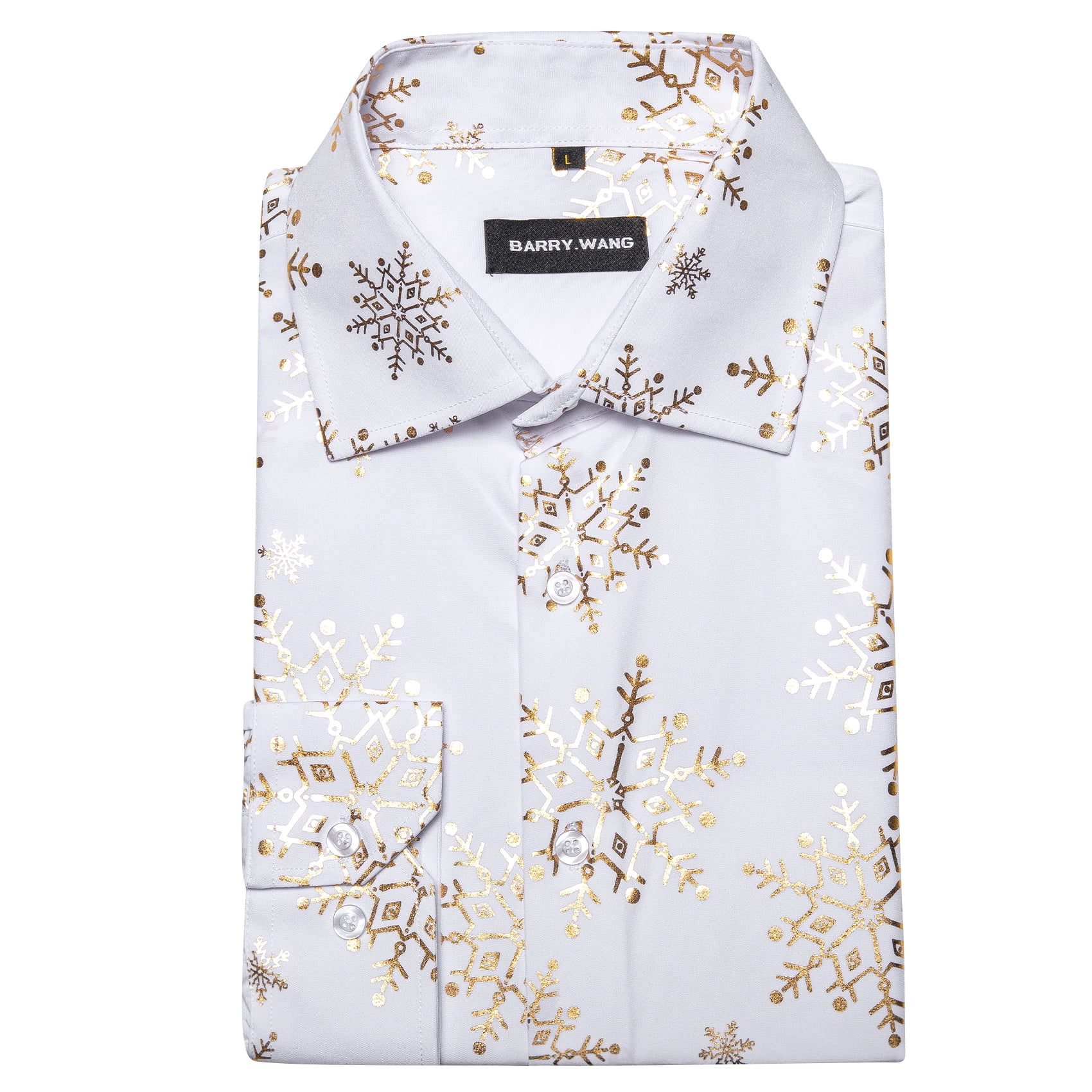 Barry.Wang Men's Shiny Holiday Party Shirt – Gold Print, Long Sleeve, Fitted & Glam