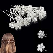 20pcs Wedding Hair Pins Pearl Flower Bridal Hair Accessories Rhinestone for Bridal Hairstyle, 2 Style U-Shaped Hair Pins Communion Party, Hair Clips for Women and Girls