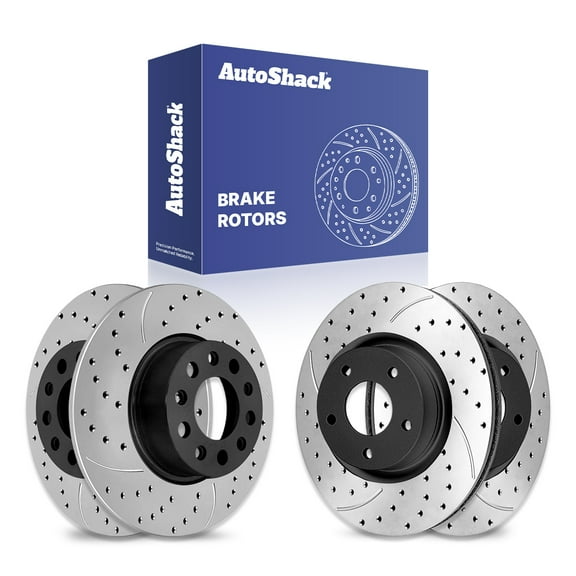 AutoShack Front Vented & Rear Solid Drilled & Slotted E-Coated Brake Rotors 4-PC Set Replacement for 2017 Jeep Compass ShadowGuard