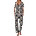 thumbnail image 2 of Pijama de manga corta con estampado fino y pantalones largos con solapa para mujer, top y pantalones de poliéster., 2 of 5