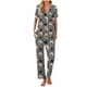 thumbnail image 2 of Pijama de manga corta con estampado fino y pantalones largos con solapa para mujer, top y pantalones de poliéster., 2 of 5