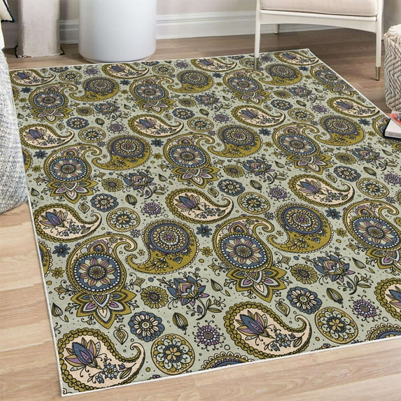 Paisley Decorative Rug, Vintage Inspired Multicolored Leaf Flower Motif Traditional Folkloric Pattern, Quality Carpet for Bedroom Dorm and Living Room, 6 Sizes, Pale Green, by Ambesonne