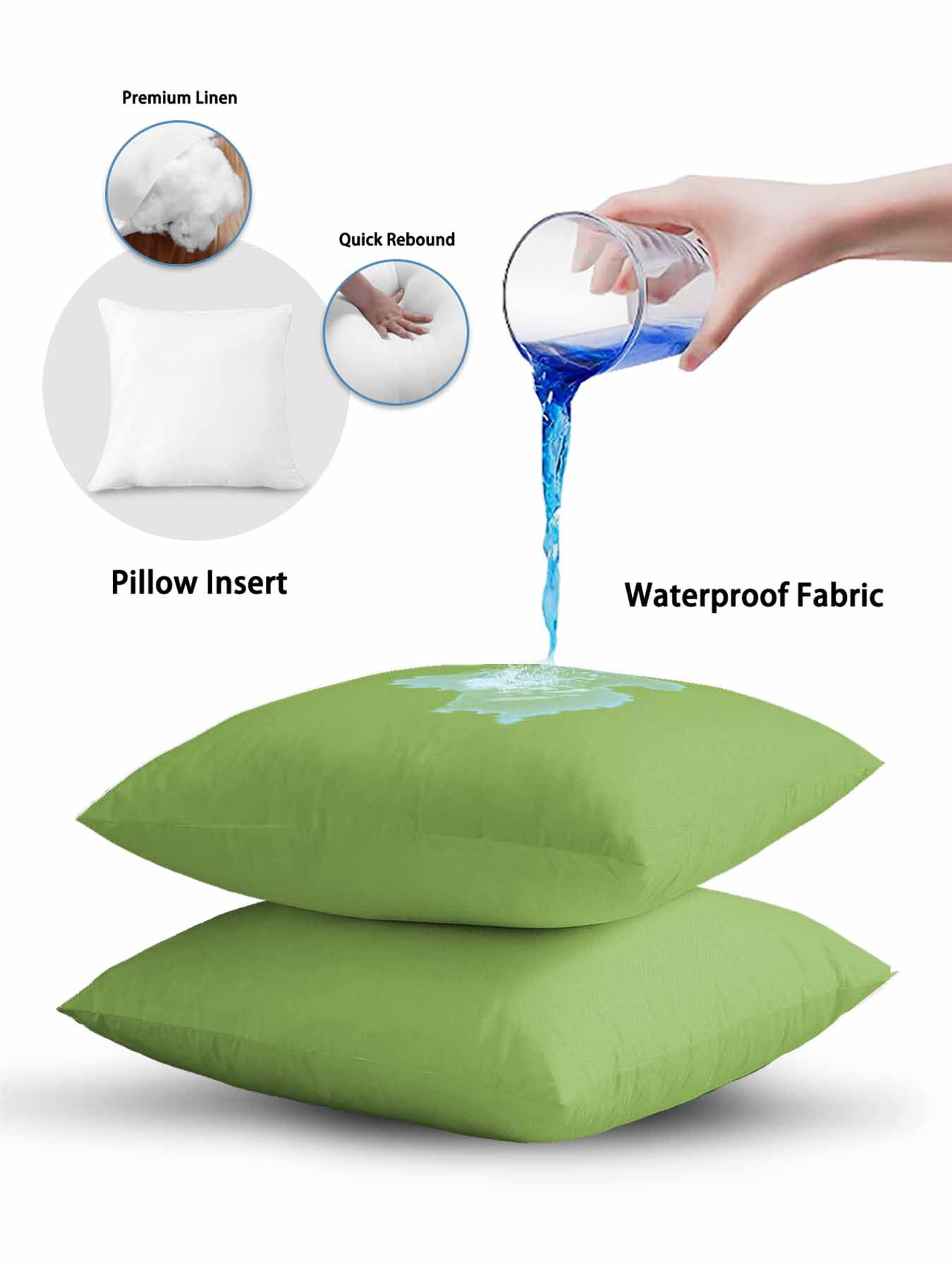 Waterproof Outdoor Throw Pillows with Inserts 18"x18" Set of 2, Green Soft Decorative Pillowcases for Couch Bedroom, Solid Color Simple Abstract Fashion Light Color Pillow Covers for Sofa Living Room
