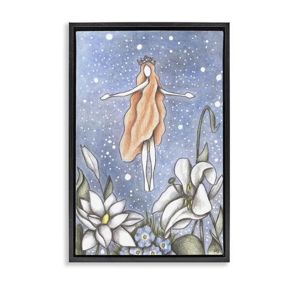 Mystical Garden Fairy Sparkle Black Framed Floater Canvas Wall Art, design by Cecilia Battaini