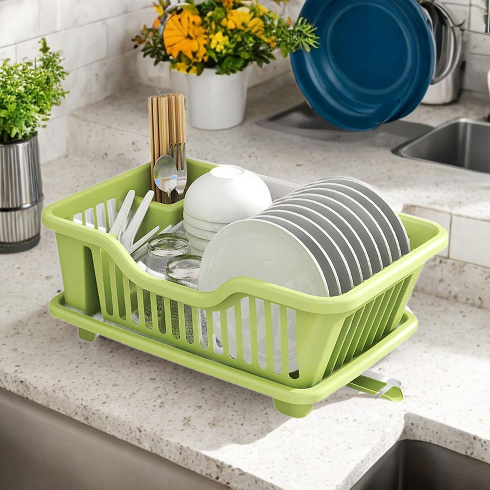 Fiocias Cutlery Holder And Dish Drainer Organizer for Kitchen Utensils, Storage Solution Light Green