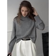 thumbnail image 4 of Women'S High Collar Sweater Chunky Long Sleeve Knitted Pullover Trendy Fall Winter Basic Jumper Top Dark Gray L, 4 of 9
