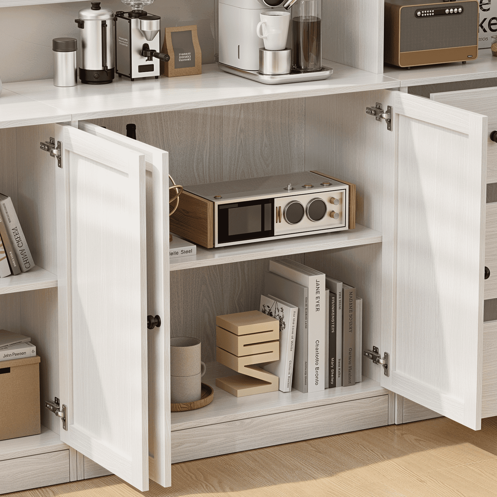 RichYa 4Pcs Kitchen Pantry Storage Cabinet,Modular Furniture Cabinets with Display Glass Doors,Hutch Buffet Cabinet with Shelves for Dining Room,White