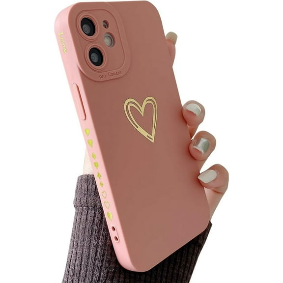 iPhone 12 Mini Case for Girls,Cute Phone Cases Women Heart Pattern Soft Silicone Protective Cover for iPhone 12 Mini 5.4 inch -Pink