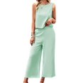 thumbnail image 2 of Women'S Summer 2 Piece Outfits Set Round Neck Sleeveless Tank Crop Top Wide Leg Pants Set with Pockets Mint Green XL, 2 of 9