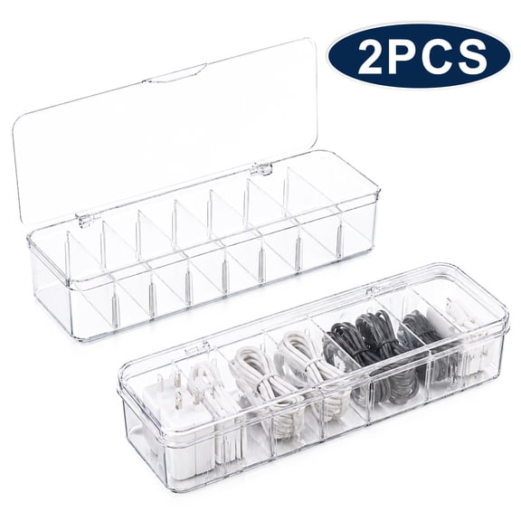 Cable Organizer Box with Wire Ties and  Lid,Cord Storage for Chargers,Office Supplies & Accessories,2 Pcs