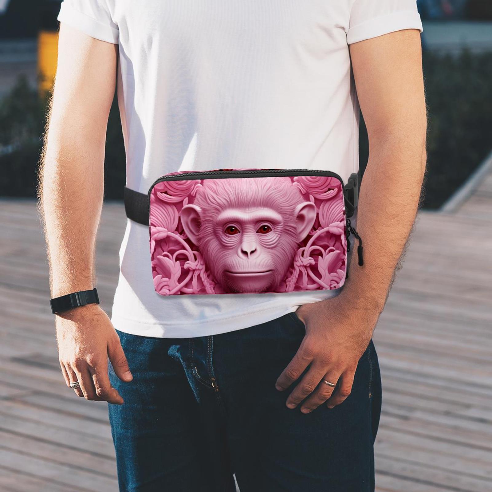 Pink monkey orangutan Running Belt Fanny Packs Waist Packs with Extension Strap Unisex Lightweight Adjustable