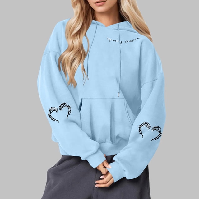 Heisall Womens Hoodies Halloween Print Hooded Longline Sweatshirts Long Sleeve Pocket 2025 New Arrival Autumn Winter
