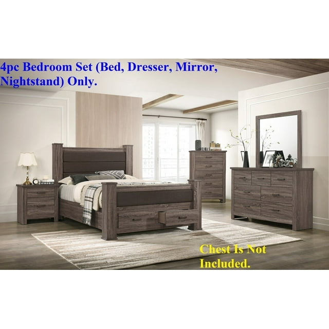 Transitional Elegant Wooden 4pc Bedroom Set Eastern King Size Bed w