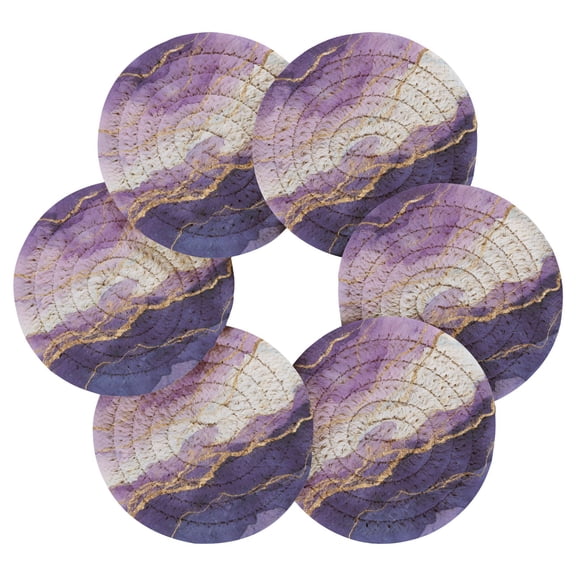 Round Placemats Set of 6 Heat Resistant Washable Kitchen Table Decorations 15.4in Abstract Dark Purple Marble