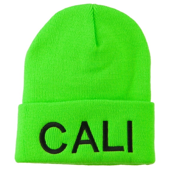 Cali Embroidered Neon Long Beanie - Green OSFM