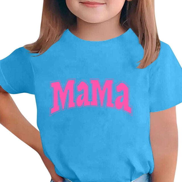 Zpanxa T-Shirts pour Tout-Petites Fille Imprimé Fête des Mères Col Rond Manches Courtes Haut Polyester Spandex 7-8 Ans