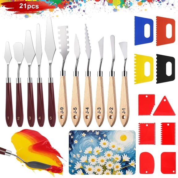 21pcs Palette Knife Set, TSV Stainless Steel Painting Spatula Set with Art Paint Scrapers for Oil Canvas, Watercolor, Acrylic Painting