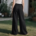 thumbnail image 6 of Favoffer Women Cotton Linen Wide Leg Pants Elastic Waist Front Button Pants Straight Tube Business Casual Slacks for Spring Daily, 6 of 6