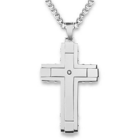 Crucible Stainless Steel Outlined with CZ Cross Pendant