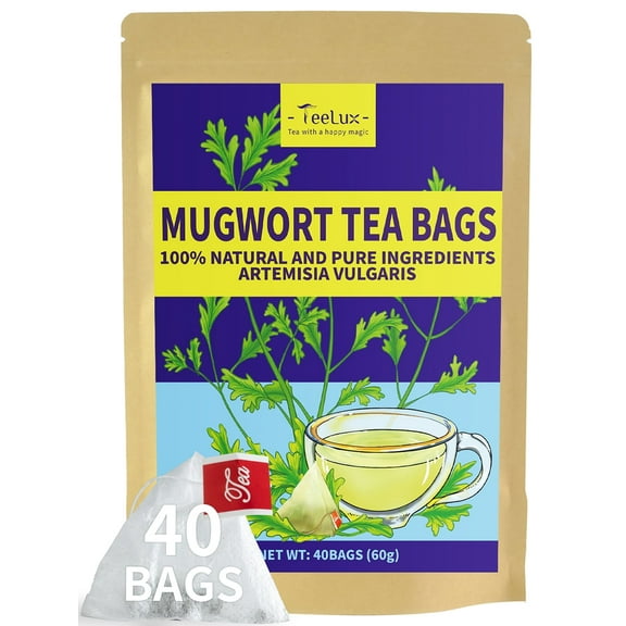 TeeLux Mugwort Tea Bags, Natural Mugwort Leaves, Caffeine Free, Dried Mugwort Herb Tea, 40 Count