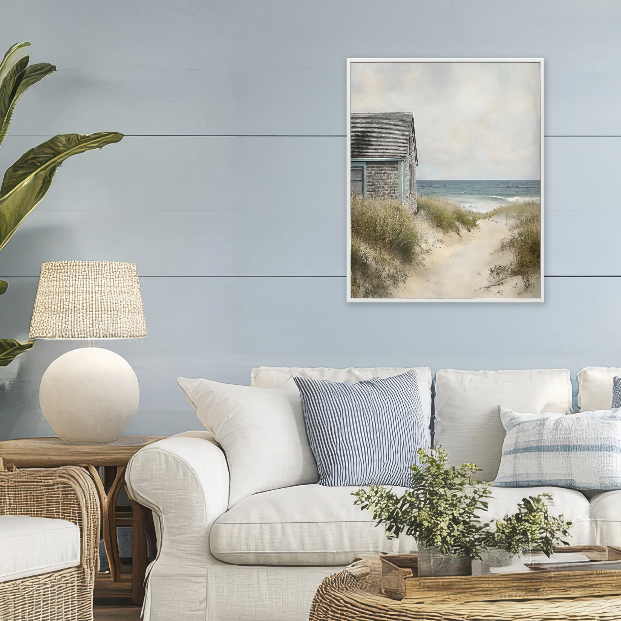 Stupell Industries Oceanfront Cottage on Dune Path White Framed Giclee Art, design by Creative Studio