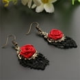 thumbnail image 6 of UDIYO 1 Pair Women Fashion Lace Red Rose Hollow Dangle Hook Earrings Jewelry Gift, 6 of 7