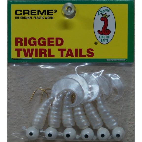 Creme 2" Rigged Twirl Tail Lure, Pearl White, 1/8 oz., 6 Count