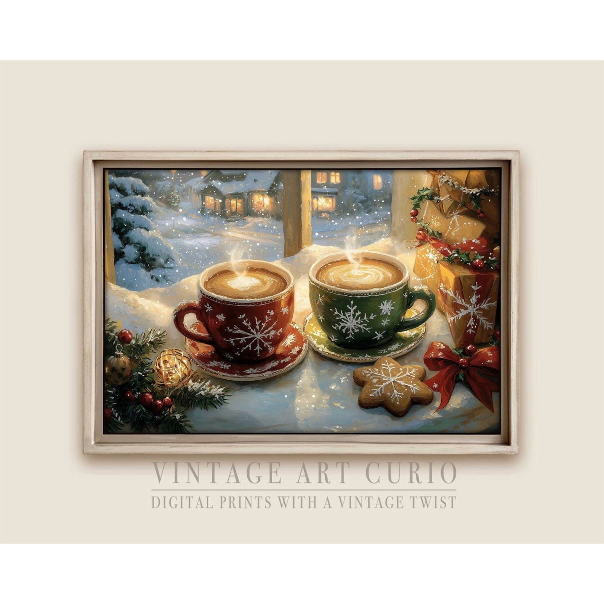 Vintage Christmas Coffee Poster Cozy Cottage Cafe Wall Art Unframed Paper Print