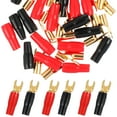 thumbnail image 1 of FELTECHELECTR WAKAUTO - 10 pares de adaptadores de horquilla de cobre chapados en oro de calibre 8 para altavoces (rojo y negro), 1 of 2