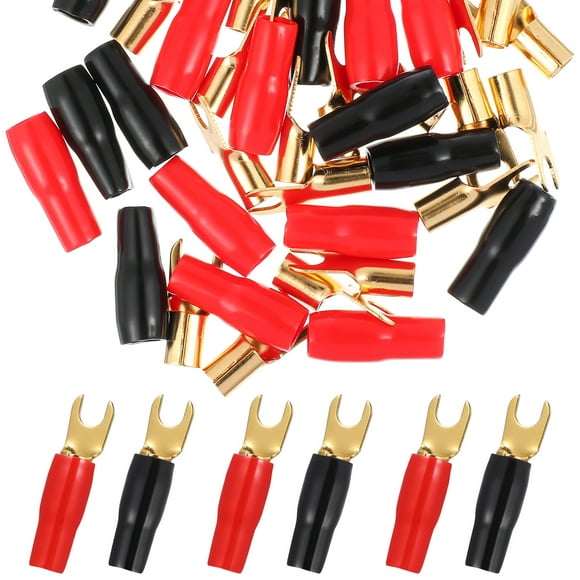 FELTECHELECTR WAKAUTO - 10 pares de adaptadores de horquilla de cobre chapados en oro de calibre 8 para altavoces (rojo y negro)